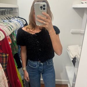 Anthropologie Black Textured Button-Up Blouse